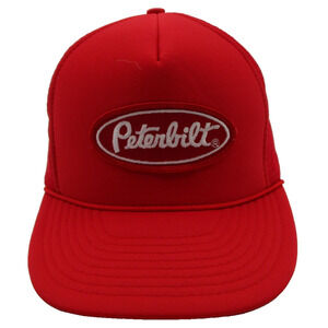 Nissin Cap Peterbilt Hat Cap Snap Back Mens OSFM Red Mesh Trucker Embroidered